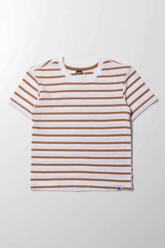 Short Sleeve Stripe T-Shirt White And Brown sold by Ackermas