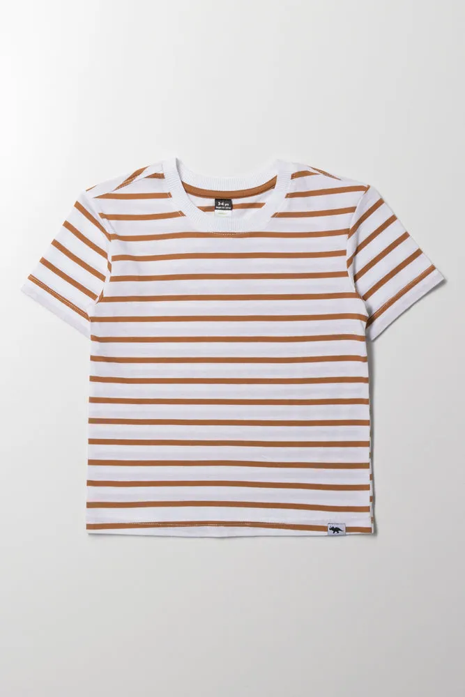 Short Sleeve Stripe T-Shirt White And Brown sold by Ackermas