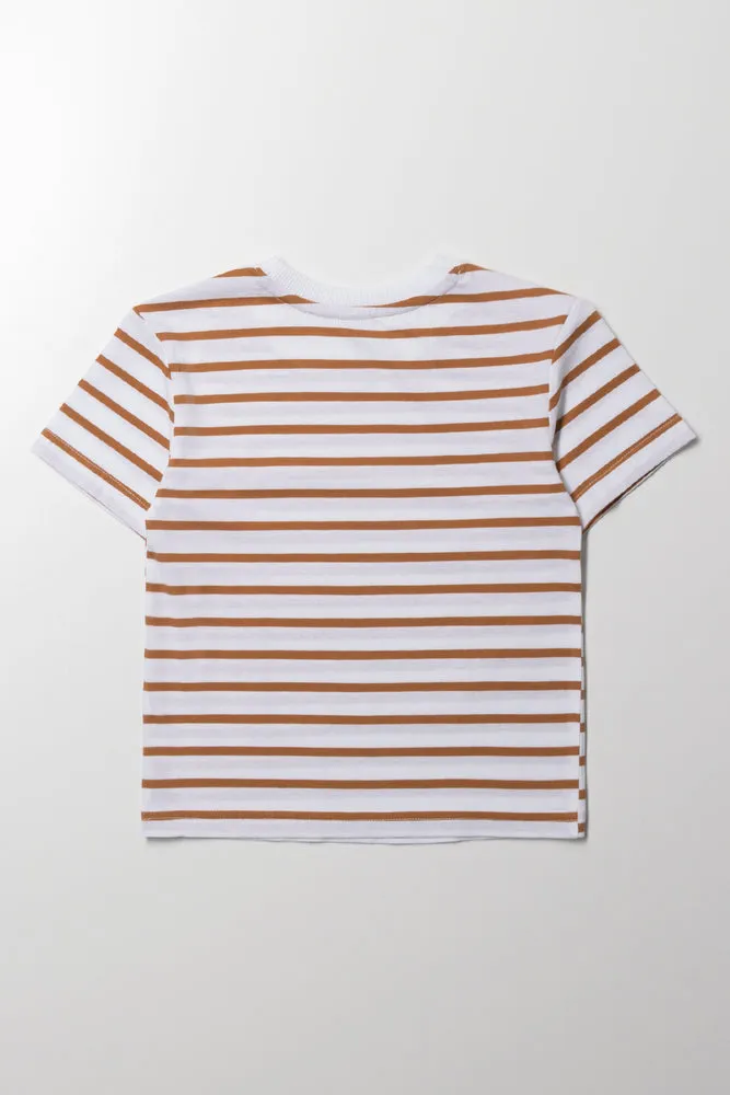 Short Sleeve Stripe T-Shirt White And Brown sold by Ackermas product image thumbnail 4
