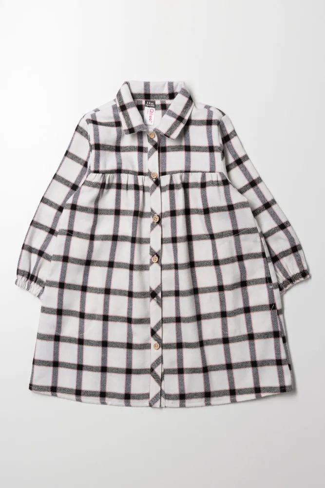 Check Shirt Dress With Pockets White sold by Ackermas