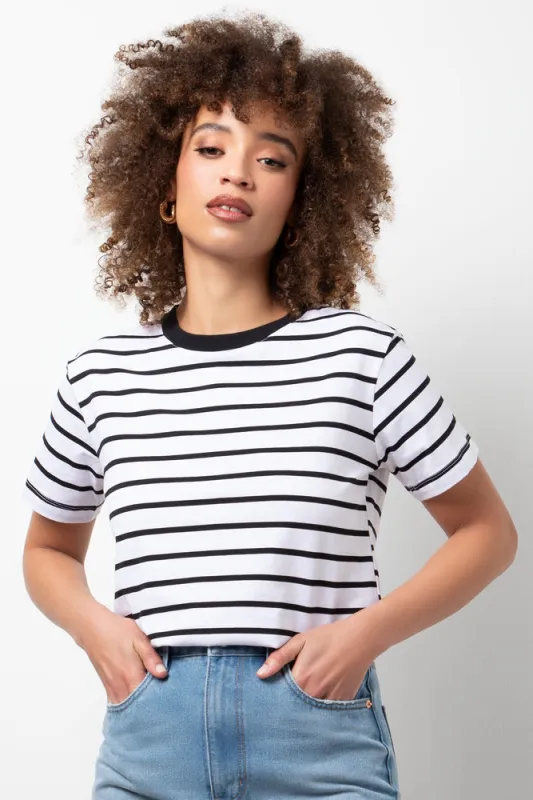Stripe Crew Neck Short Sleeve T-Shirt White And Black sold by Ackermas