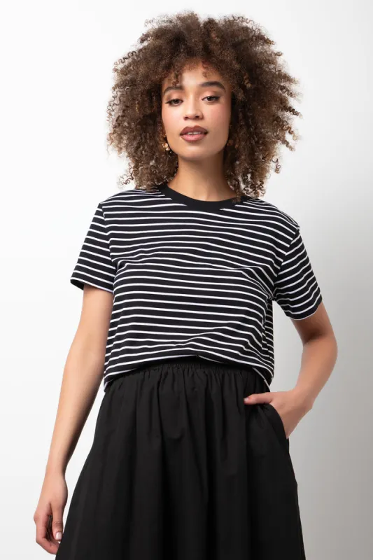 Stripe Crew Neck Short Sleeve T-Shirt Black And White sold by Ackermas