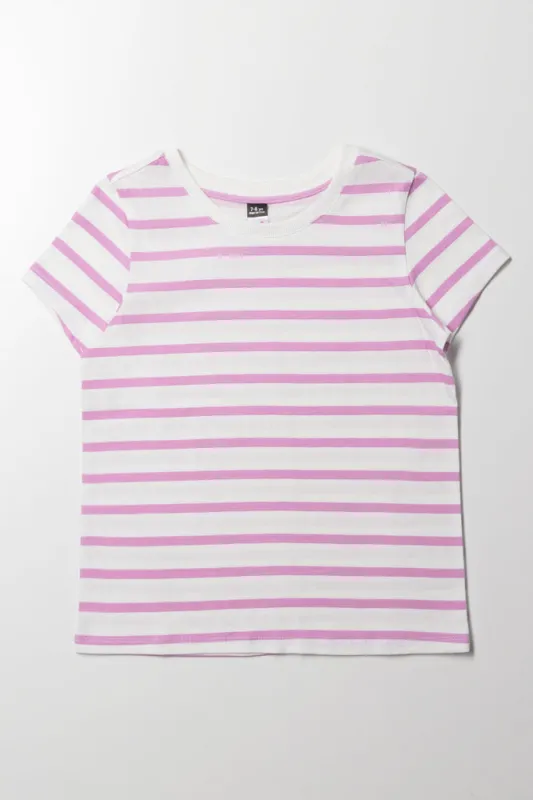 Short Sleeve Stripe T-Shirt White sold by Ackermas