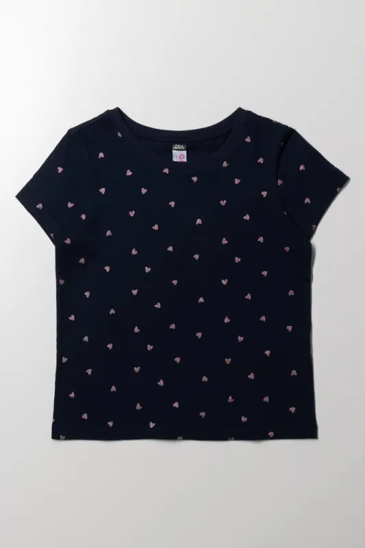 Glitter Heart Short Sleeve T-Shirt Navy sold by Ackermas