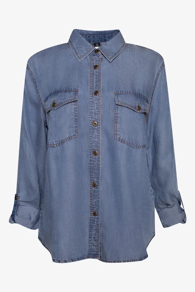 Long Sleeve Denim Shirt Blue sold by Ackermas