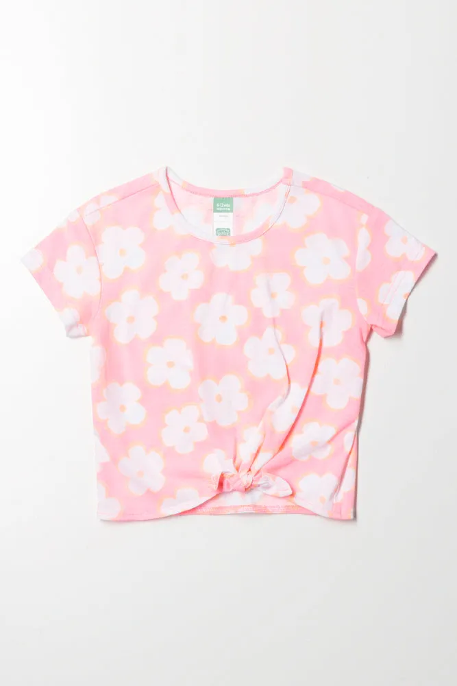 Floral Front Tie T-Shirt Pink sold by Ackermas