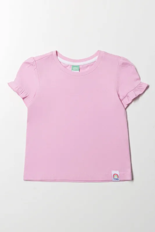Frill Sleeve T-Shirt Pink sold by Ackermas
