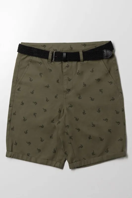 Belted Chino Shorts Green sold by Ackermas