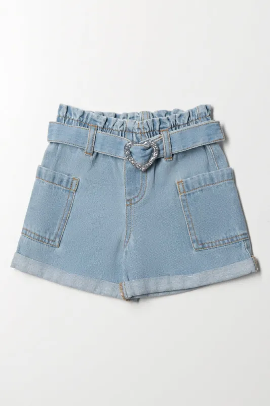 Heart Buckle Denim Shorts Blue sold by Ackermas
