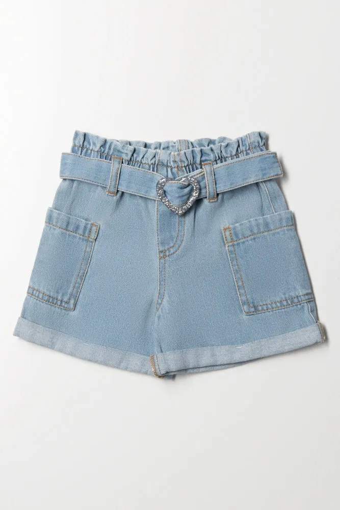 Heart Buckle Denim Shorts Blue sold by Ackermas