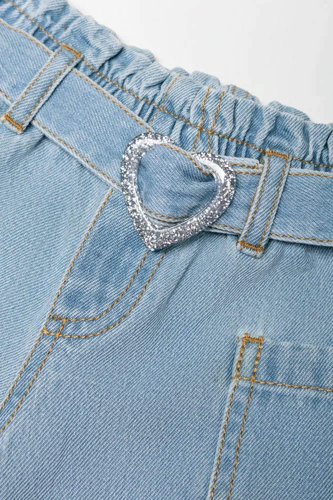 Heart Buckle Denim Shorts Blue sold by Ackermas product image thumbnail 2