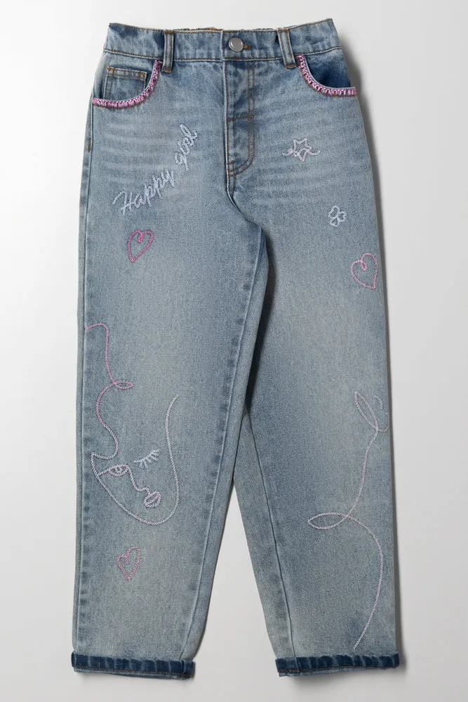 Relaxed Embroidered Denim Jean Blue sold by Ackermas