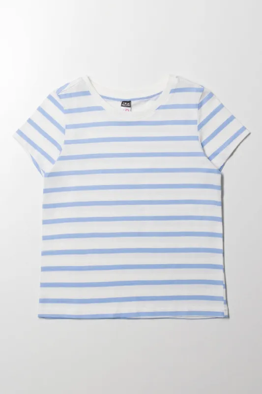 Stripe Short Sleeve T-Shirt Blue And White sold by Ackermas
