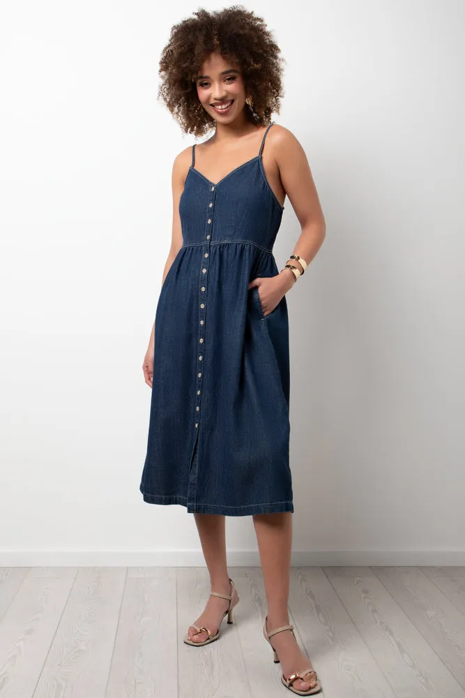 Strappy Denim Midi Dress Indigo sold by Ackermas