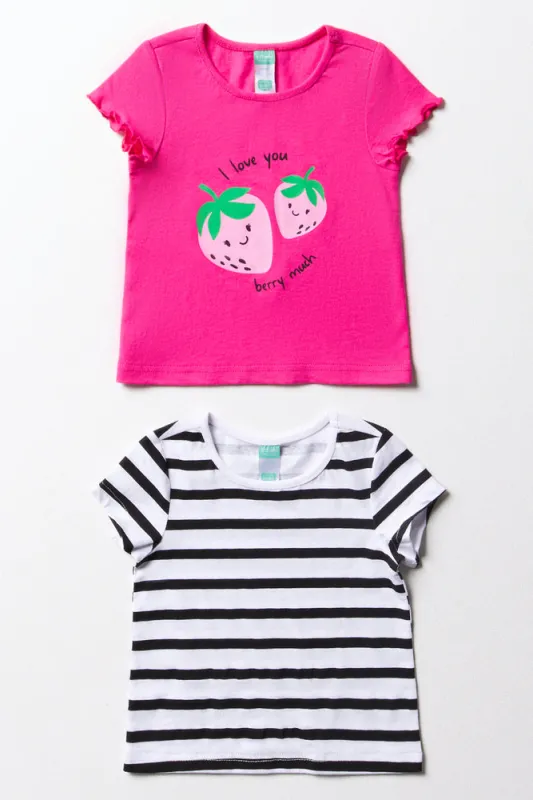 2 Pack Stripe Short Sleeve T-Shirts Pink sold by Ackermas