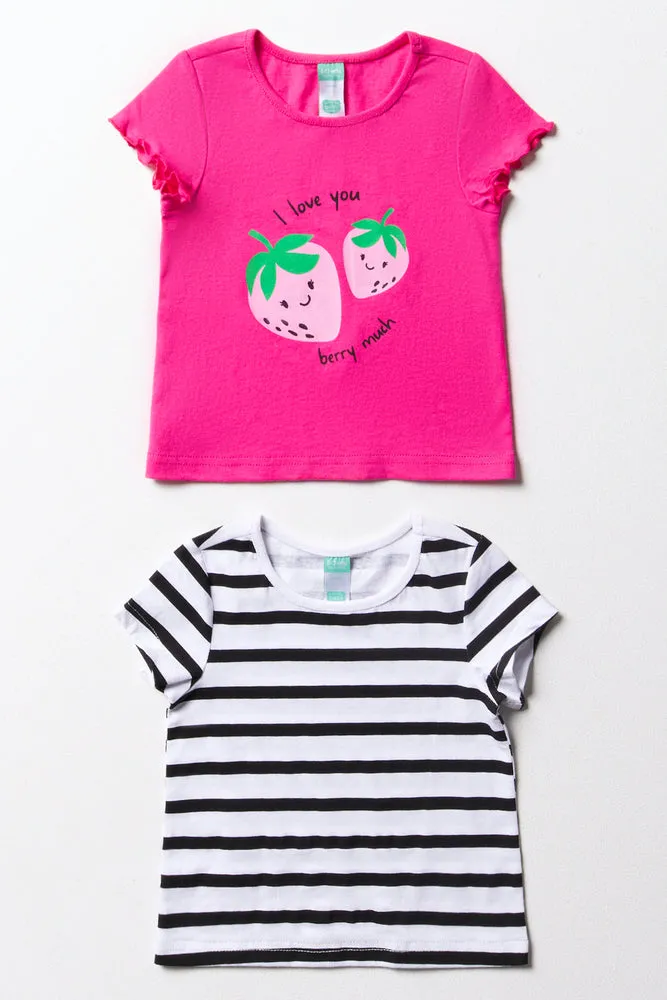 2 Pack Stripe Short Sleeve T-Shirts Pink sold by Ackermas