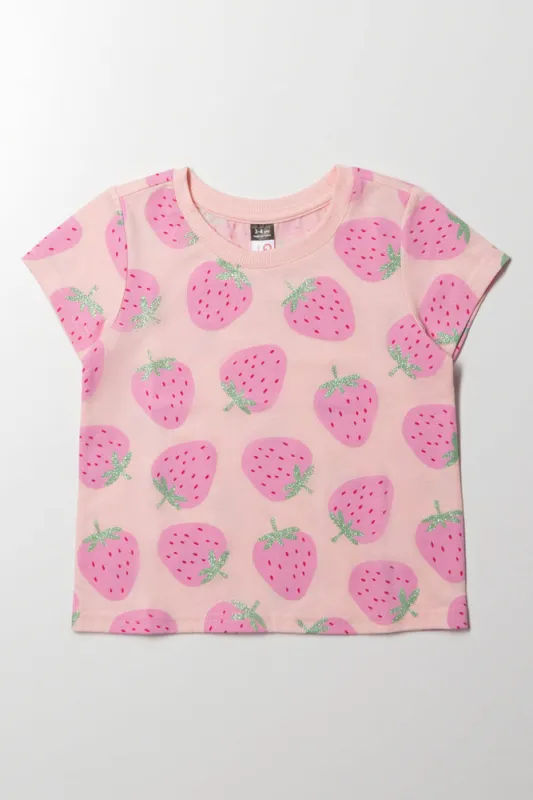 Strawberry Short Sleeve T-Shirt Peach Multi sold by Ackermas