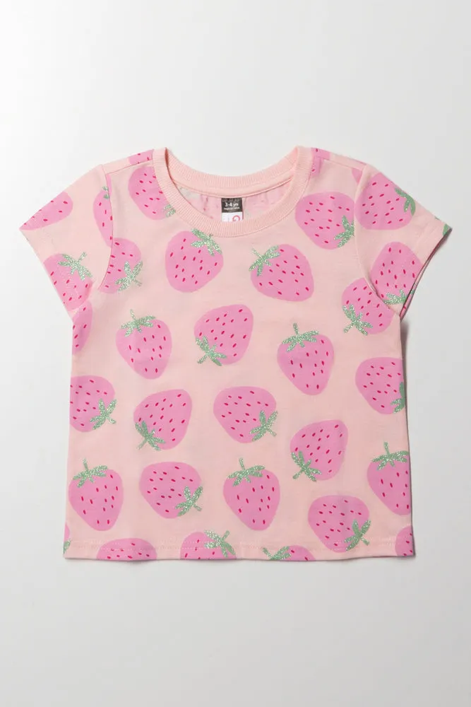 Strawberry Short Sleeve T-Shirt Peach Multi sold by Ackermas