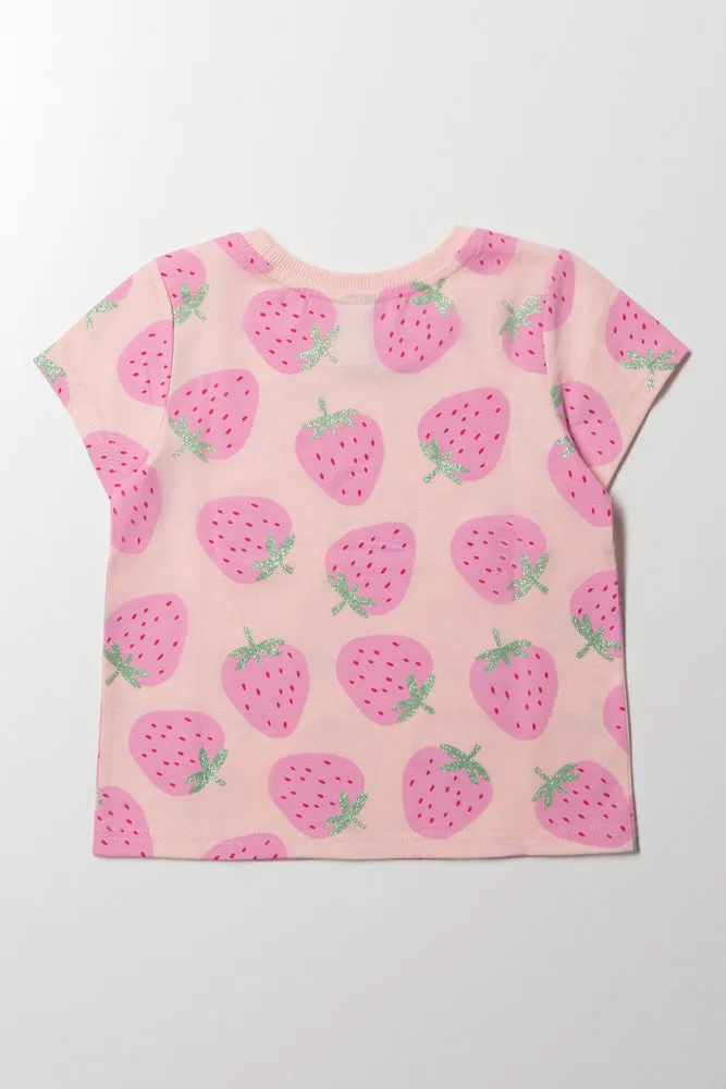 Strawberry Short Sleeve T-Shirt Peach Multi sold by Ackermas product image thumbnail 3