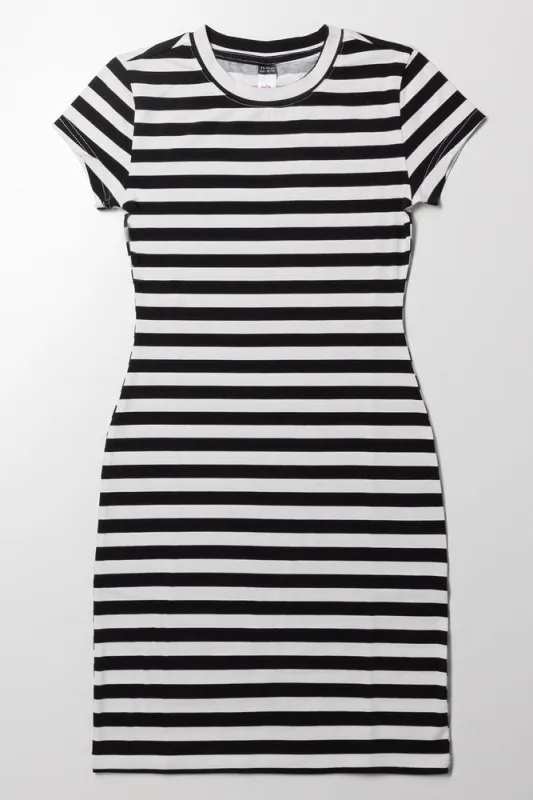 Stripe Short Sleeve Bodycon Dress Black sold by Ackermas