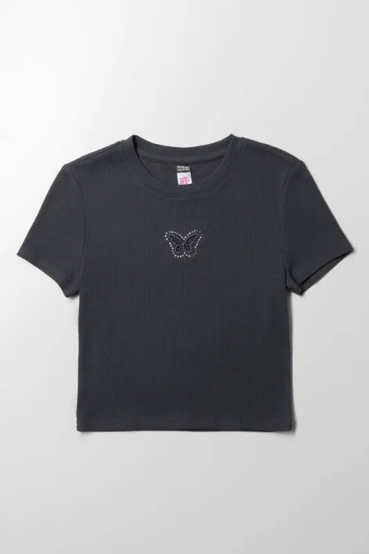 Rib Short Sleeve T-Shirt Black sold by Ackermas