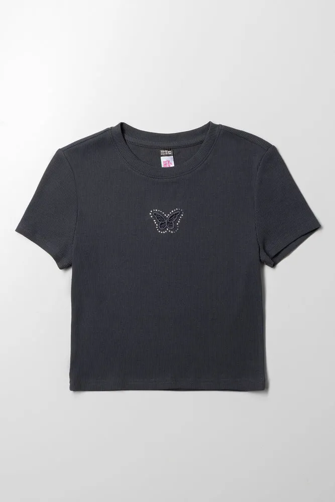 Rib Short Sleeve T-Shirt Black sold by Ackermas