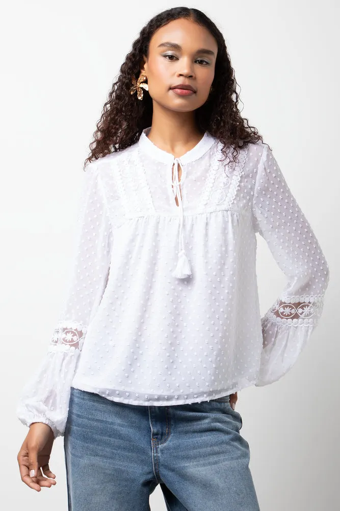 Long Sleeve Chiffon Tassel Blouse White sold by Ackermas