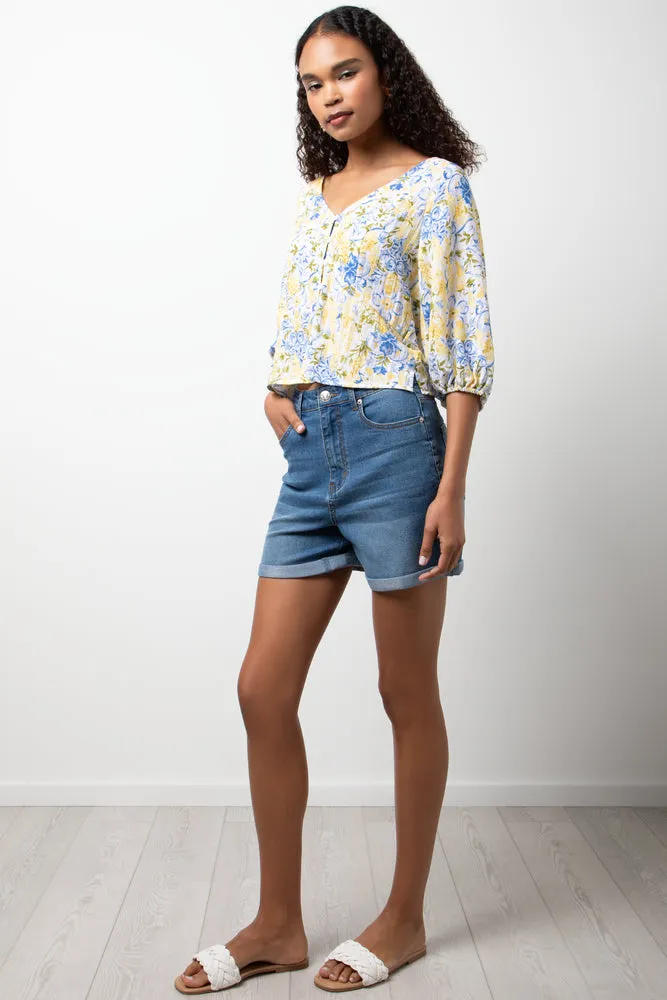 Ballerina Sleeve Linen Top Yellow Floral sold by Ackermas product image thumbnail 2