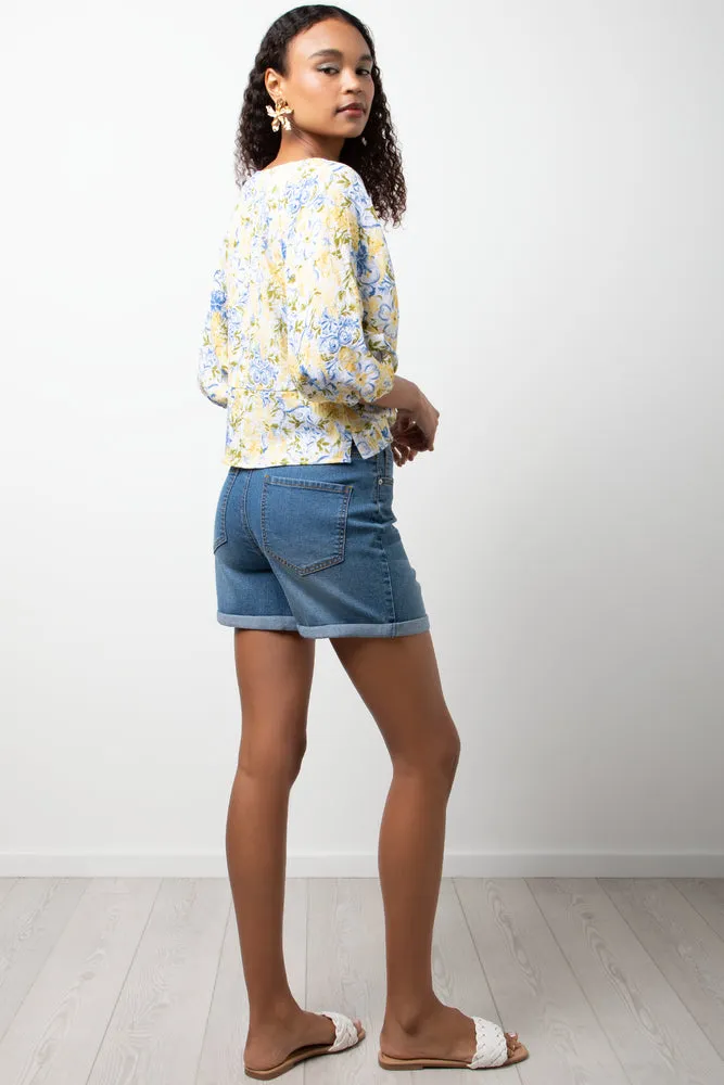 Ballerina Sleeve Linen Top Yellow Floral sold by Ackermas product image thumbnail 3