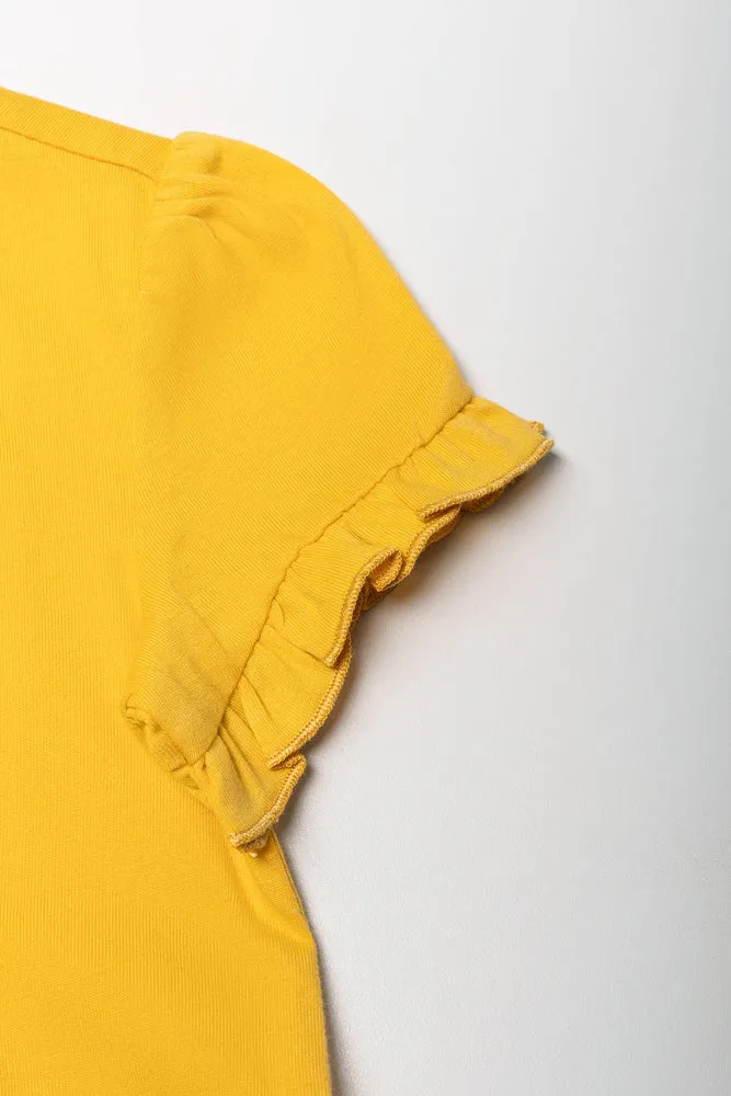 Frill Sleeve Plain T-Shirt Yellow sold by Ackermas product image thumbnail 2