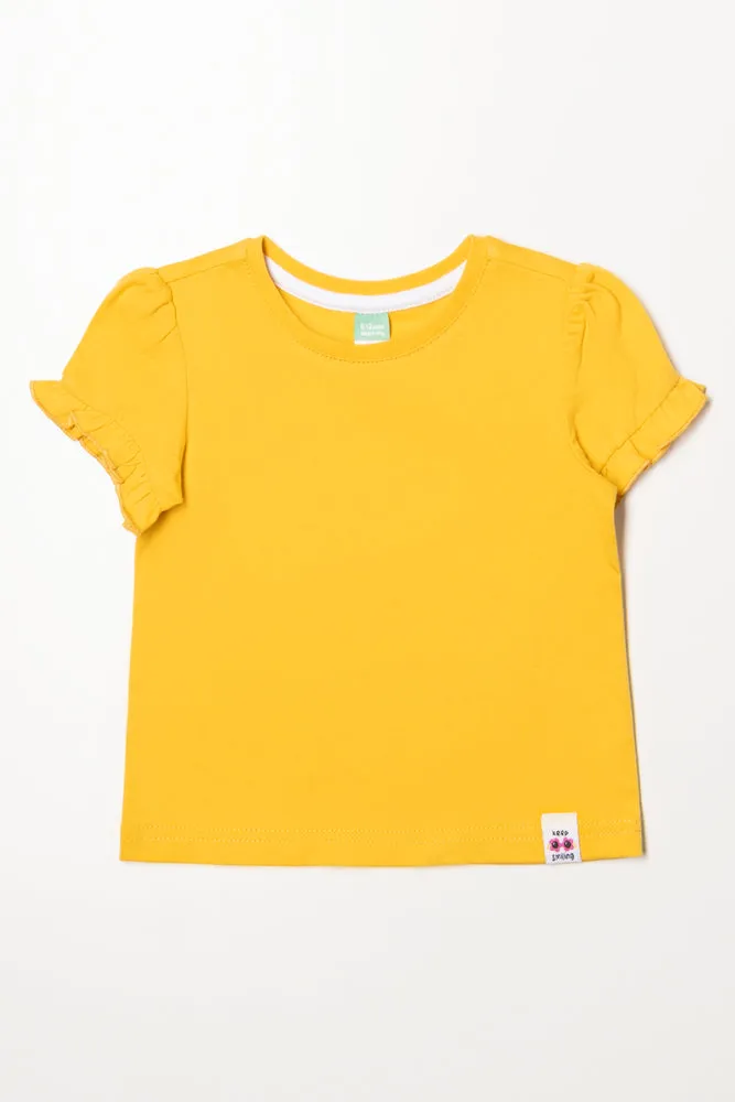 Frill Sleeve Plain T-Shirt Yellow sold by Ackermas