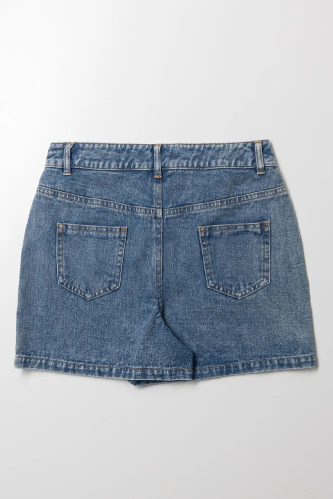 Pocket Detail Denim Skorts Blue sold by Ackermas product image thumbnail 4
