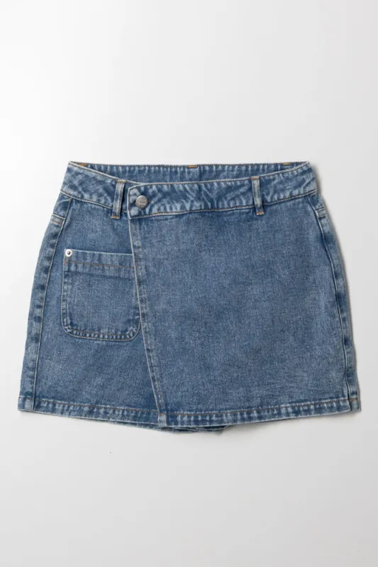 Pocket Detail Denim Skorts Blue sold by Ackermas