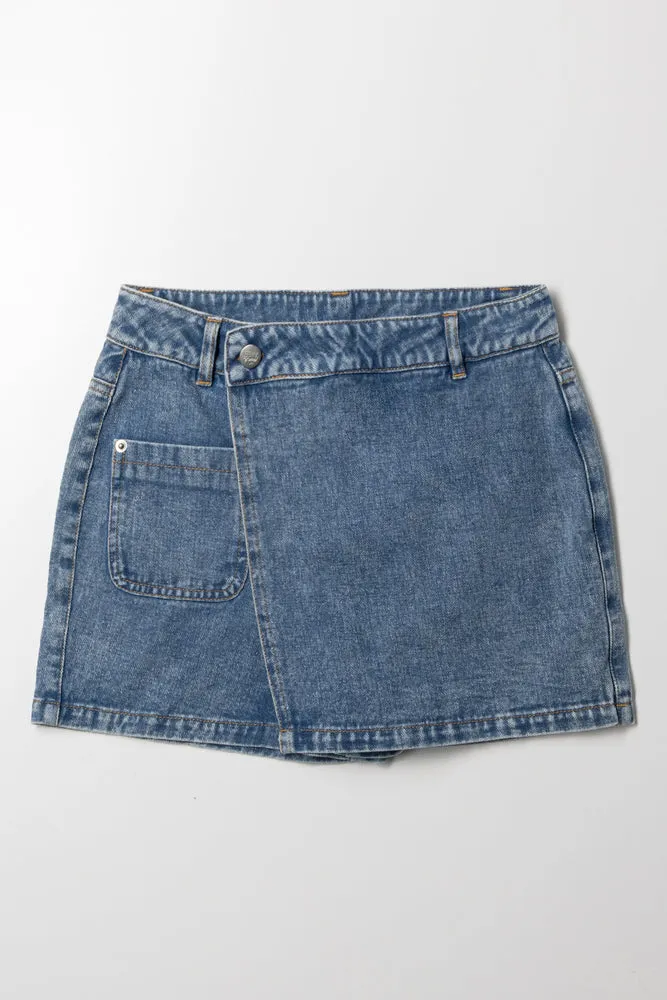 Pocket Detail Denim Skorts Blue sold by Ackermas