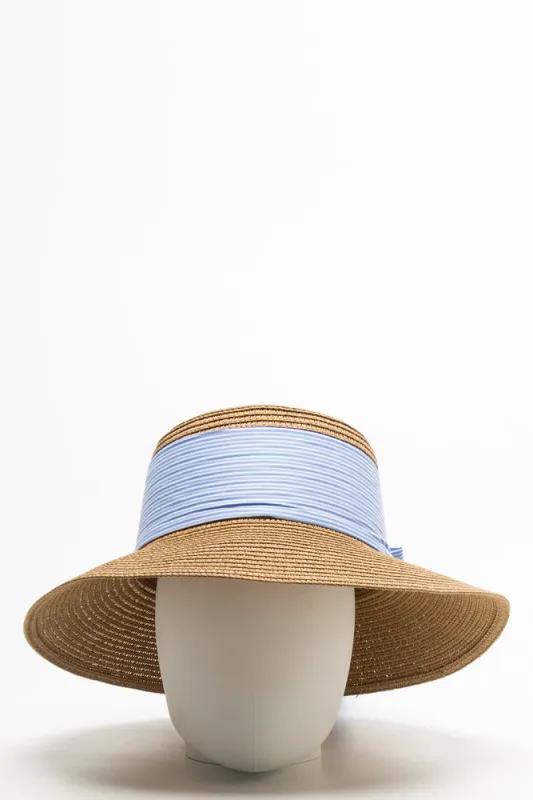 Striped Straw Narrow Brim Hat Blue sold by Ackermas