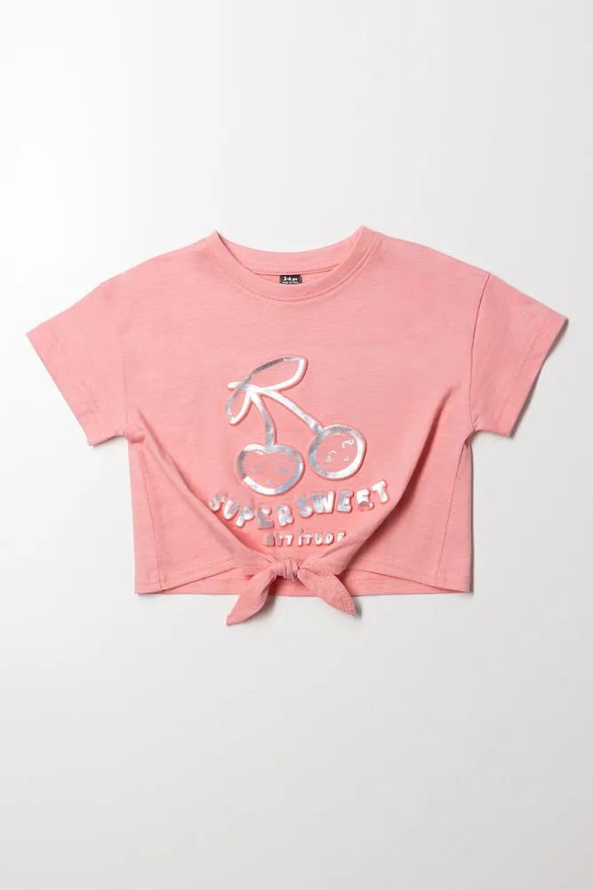 Cherry Front Tie Top Pink sold by Ackermas