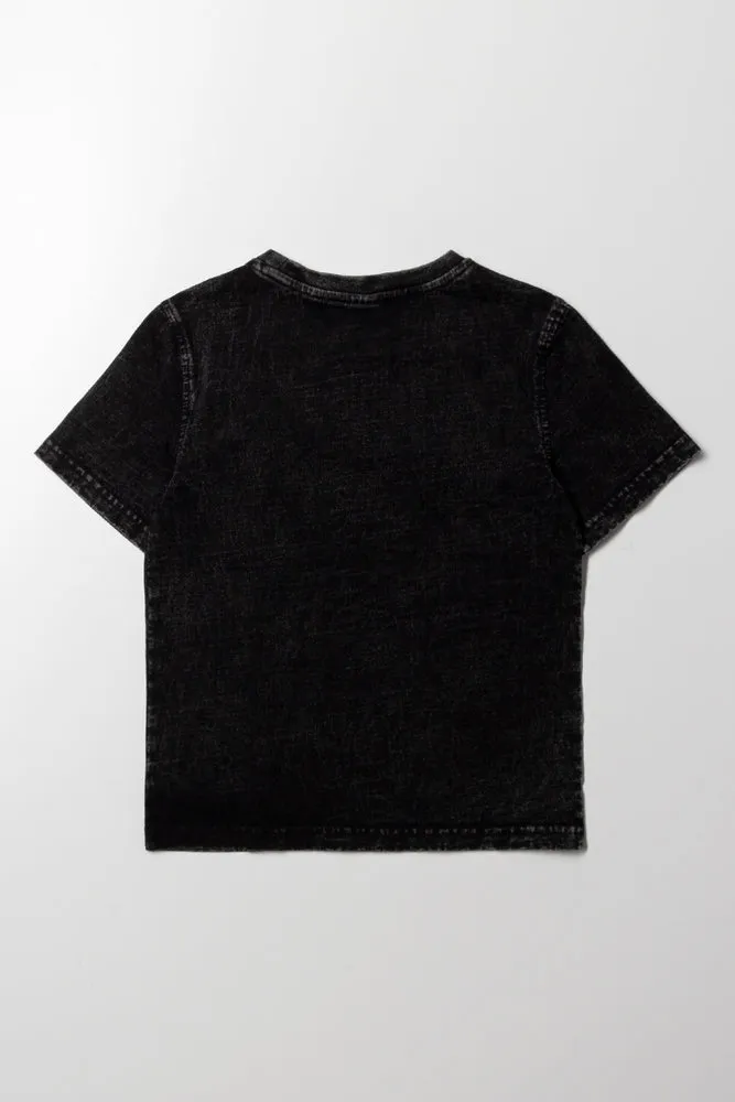 Short Sleeve Denim Wash T-Shirt Black sold by Ackermas product image thumbnail 4