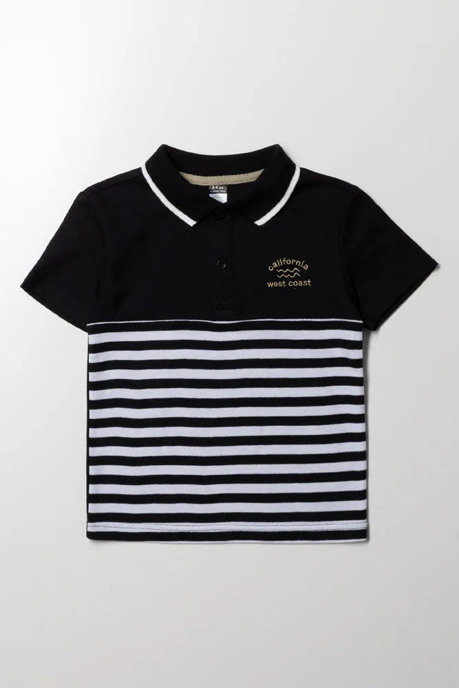 Stripe Short Sleeve Golfer White And Black sold by Ackermas