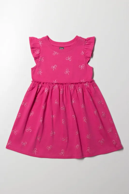 Bow Flutter Sleeve Dress Pink sold by Ackermas