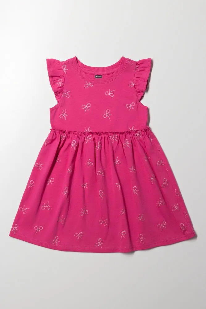 Bow Flutter Sleeve Dress Pink sold by Ackermas