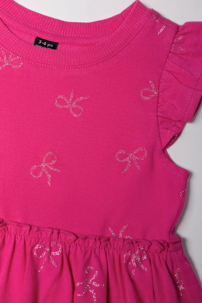 Bow Flutter Sleeve Dress Pink sold by Ackermas product image thumbnail 2