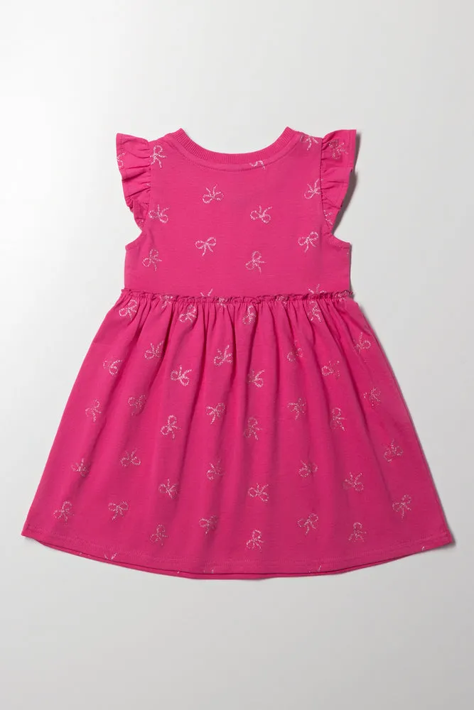 Bow Flutter Sleeve Dress Pink sold by Ackermas product image thumbnail 3