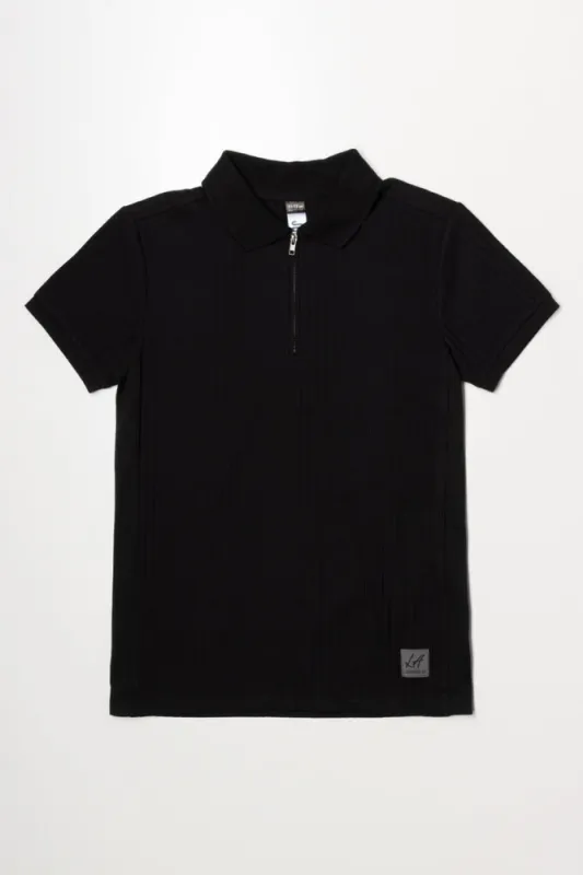 Short Sleeve Textured Golfer Black sold by Ackermas