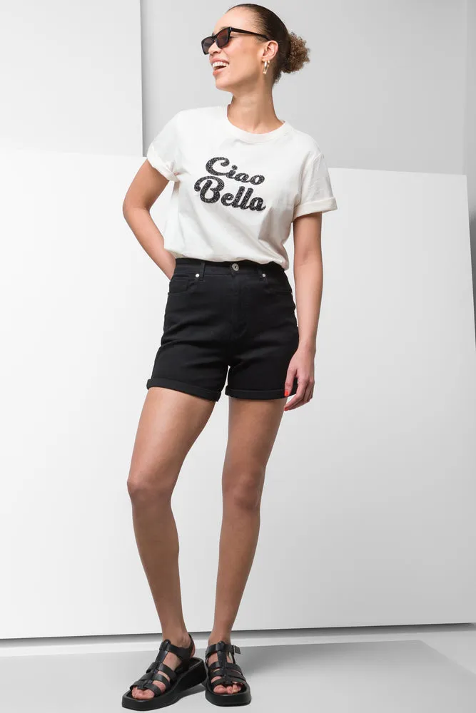 Dennim Shorts With Turn Up Hem Black sold by Ackermas