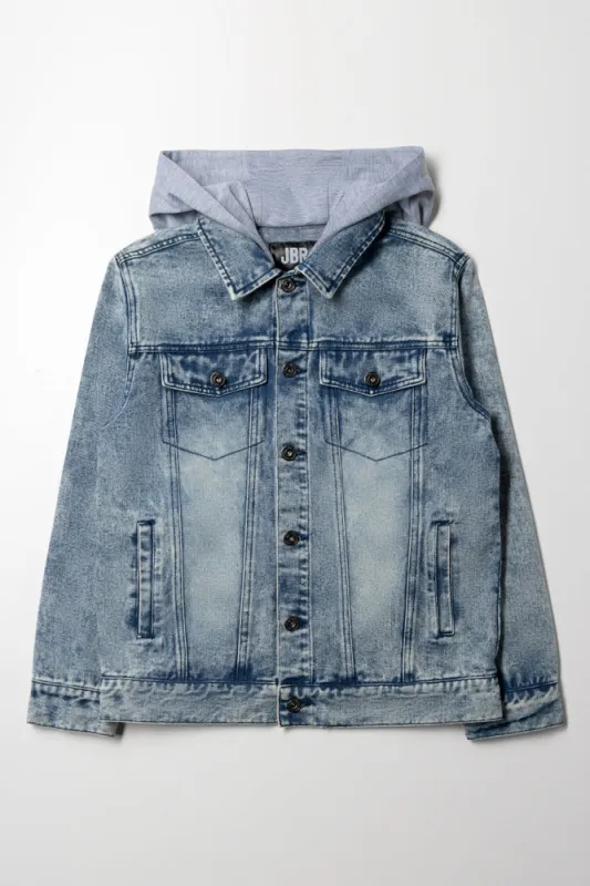 Hooded Denim Jacket Light Blue sold by Ackermas