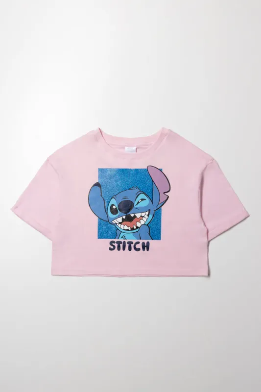 Stitch Boxy Crop Top Pink sold by Ackermas