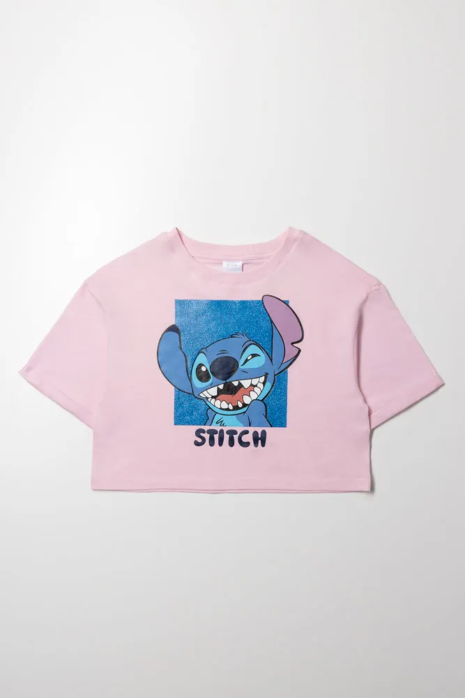 Stitch Boxy Crop Top Pink sold by Ackermas