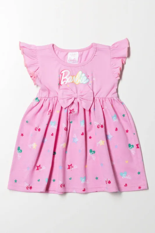 Barbie Flutter Sleeve Dress With Bow Pink sold by Ackermas