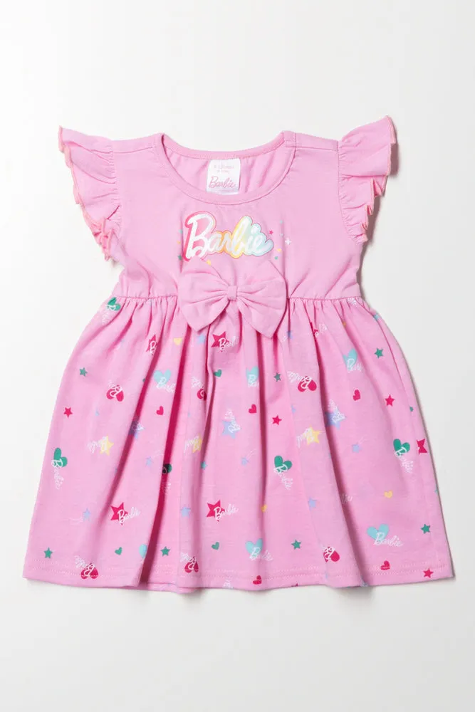Barbie Flutter Sleeve Dress With Bow Pink sold by Ackermas