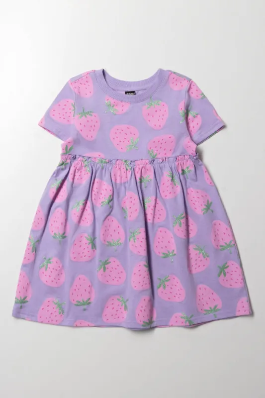 Strawberry Short Sleeve Dress Purple sold by Ackermas